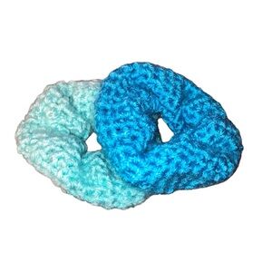 Handmade Blue and Teal Crochet Hair Scrunchies